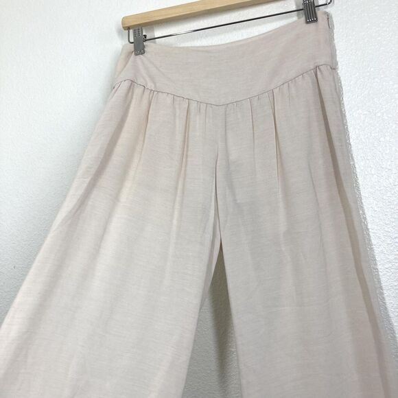 INTERMIX Pants - Intermix Pants Womens Petite Beige Khaki Sheer Wide Leg High Waist Viscose Wool